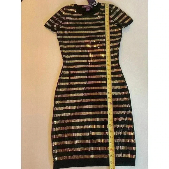 Ralph Lauren Collection Purple Label Sequin Mini Dress Wool XS Black Gold 0 2 - Picture 12 of 14